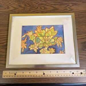 Original Watercolor Floral Painting: Yellow Succulent Succulents - Framed